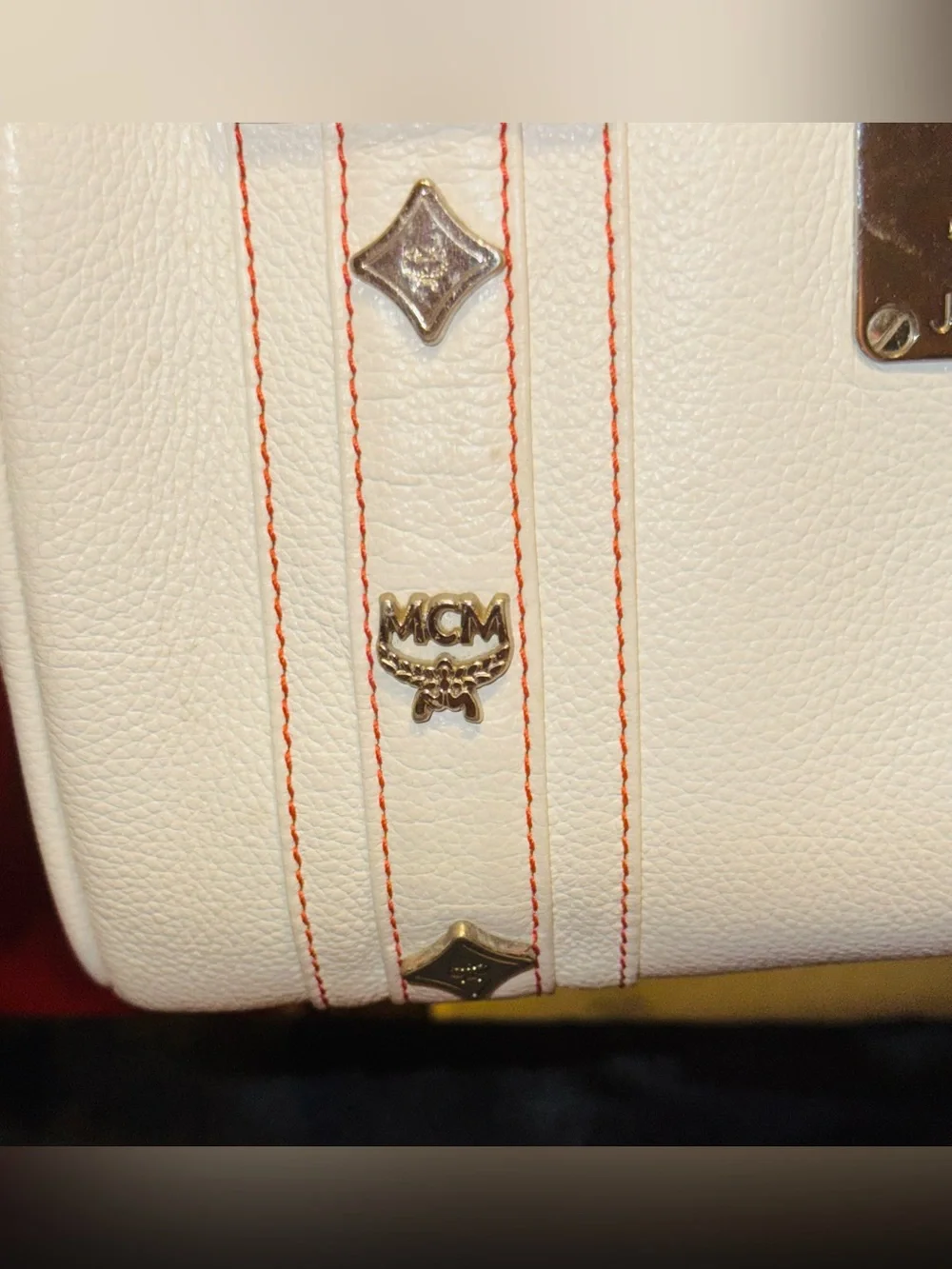 MCM - Creamy White Pebbled Leather Mini Boston w/ Gold Hardware